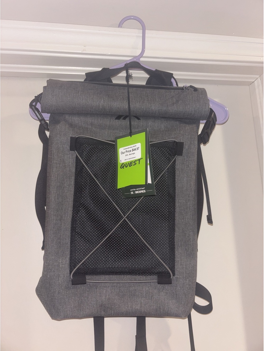Quest 20L Water Resistant Roll Top Backpack Gray Dry Bag Hiking Camping NWT